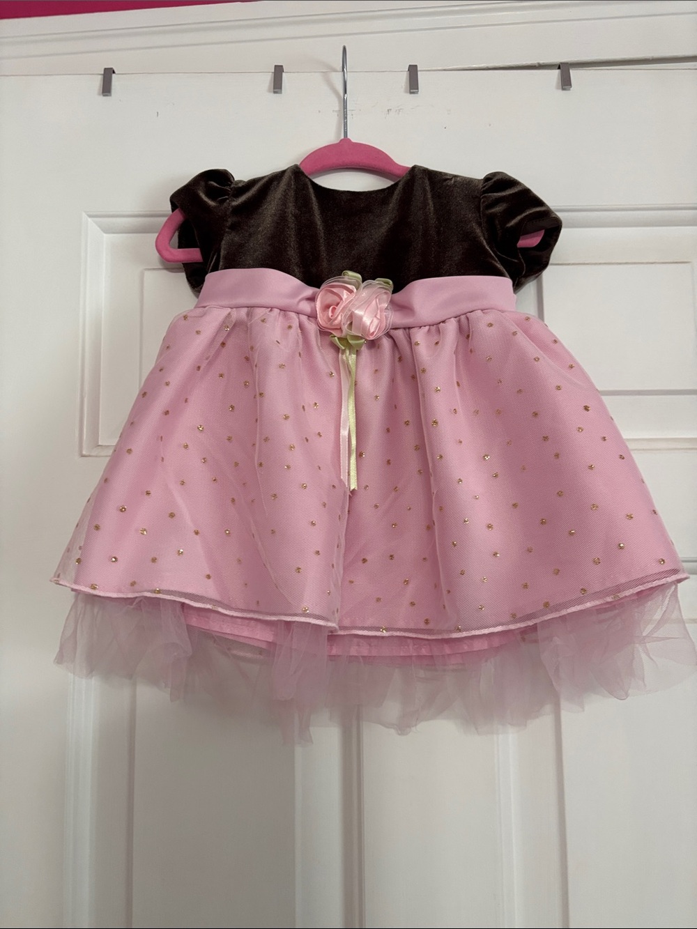 Youngland Pink and Brown Polka Dot Tulle Party Dress